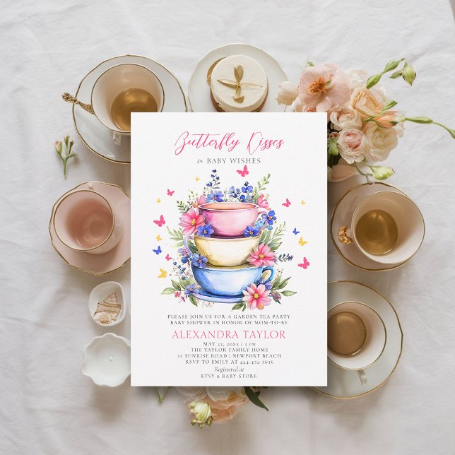 Convites Borboleta Beija Flores Selvagens Tea Baby Girl Chá (butterfly kisses baby shower invitation wildflowers garden tea party colorful summer spring)
