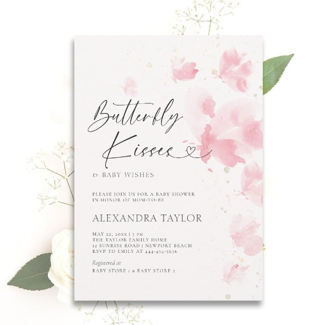 Convites Borboleta Beija Sonho Aquarela Chá (butterfly baby shower theme girl invitation watercolor whimsical dreamy blush garden party)