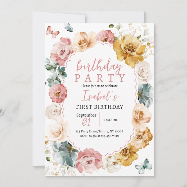 Convites Borboleta Birthday (Frente)