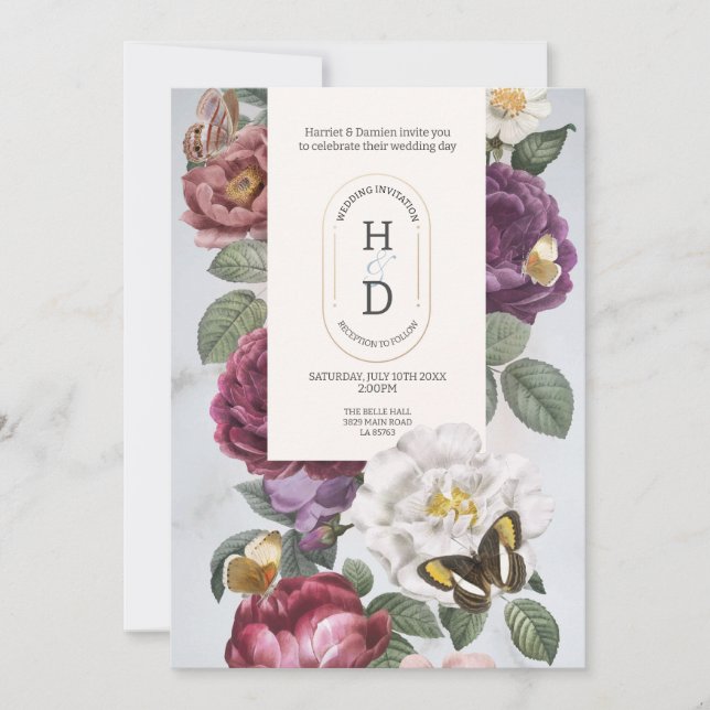 Convites Borboleta Blooms Casando Flores Modernas Verão (Frente)