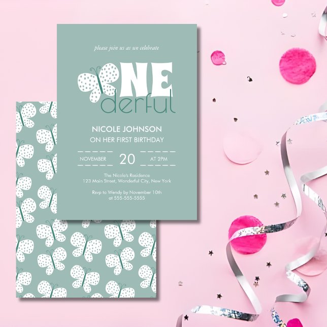 Convites Borboleta-borboleta primeiro aniversario Azul-poei (Criador carregado)