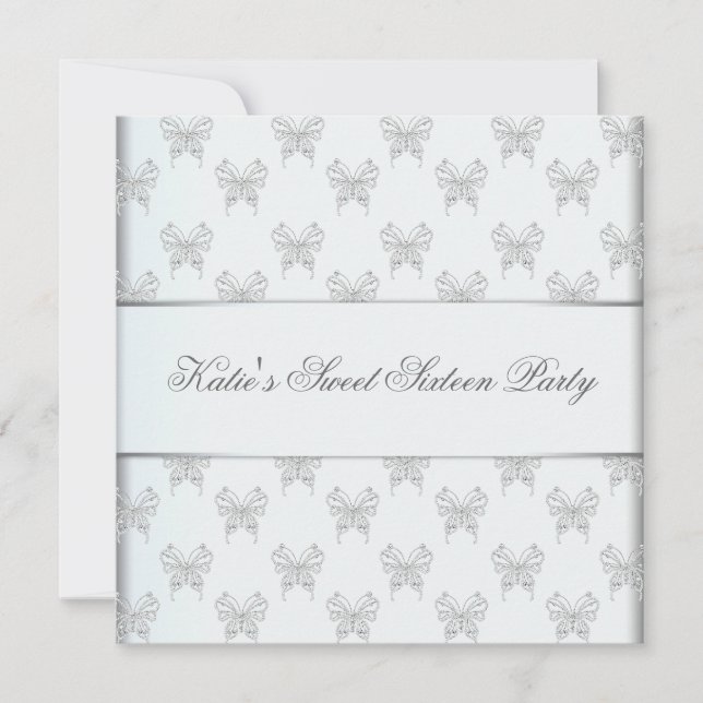 Convites Borboleta branca Doce 16 Festa de aniversário (Frente)