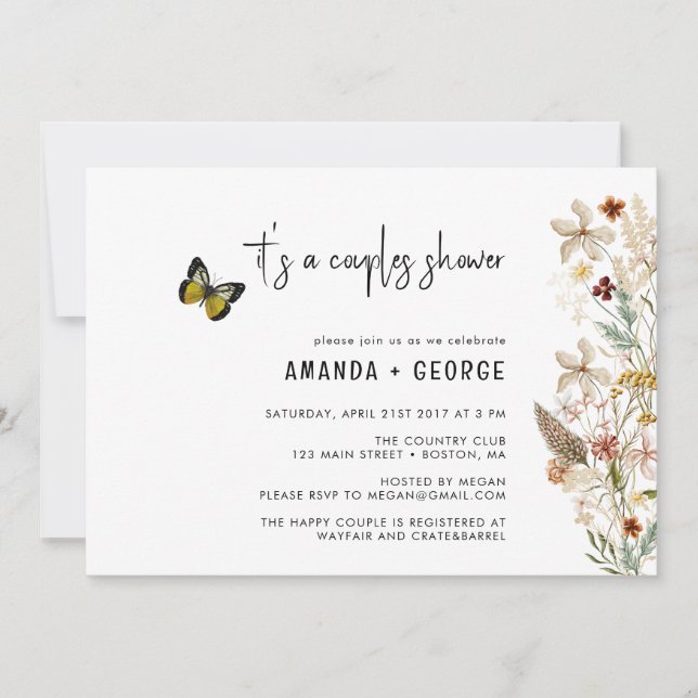 Convites Borboleta chá de flores silvestres (Frente)