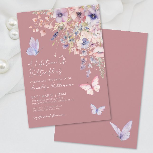 Convites Borboleta Chá de panela de flor selvagem (Elegant Butterfly Wildflower Bridal Shower Invitation)