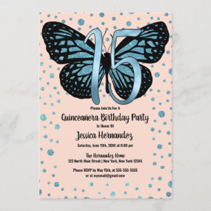 Convites Borboleta Cor-de-rosa azul Confetti Quinceañera