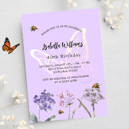 Convites Borboleta de aniversário violeta flores silvestres