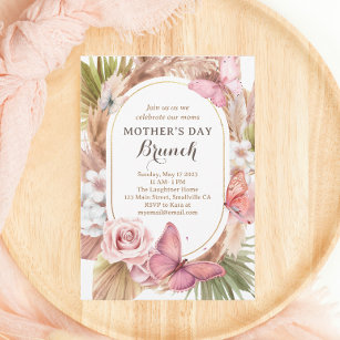 Convites Borboleta de Aquarela Dia de as mães Floral Brunch