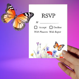 Convites Borboleta de Aquarela e Placa RSVP de Flores Selva