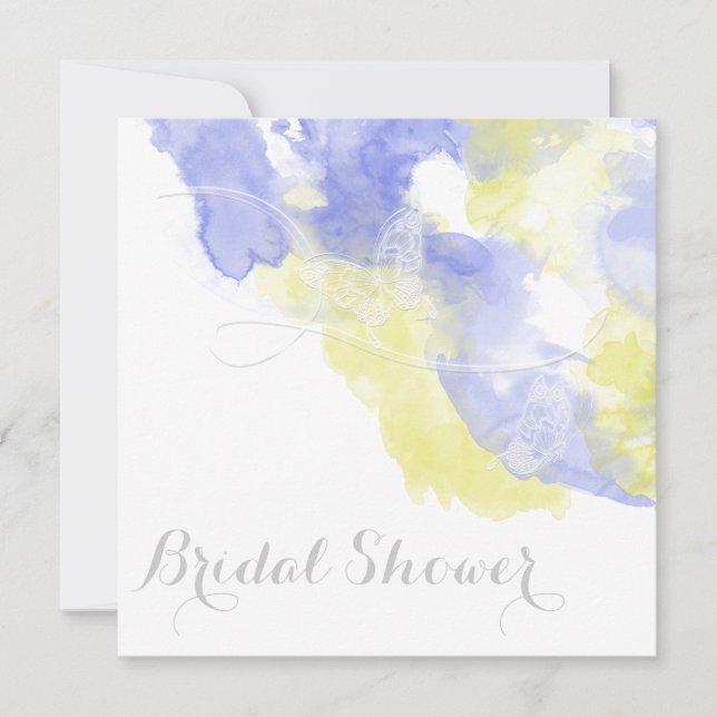 Convites Borboleta de Aquarela Periwinkle Lemon Bridal Show (Frente)