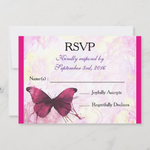 Convites Borboleta de Aquarela Roxa em Rosa RSVP