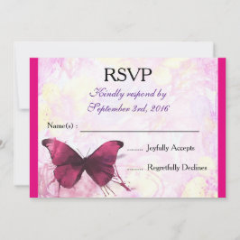 Convites Borboleta de Aquarela Roxa em RSVP Rosa