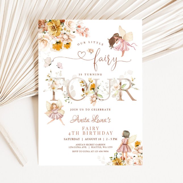 Convites Borboleta de fada Flor Mágico Selvagem 4.o Anivers (Criador carregado)