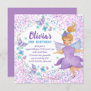 Convites Borboleta de Fada Roxa Coração Confetti Aniversári