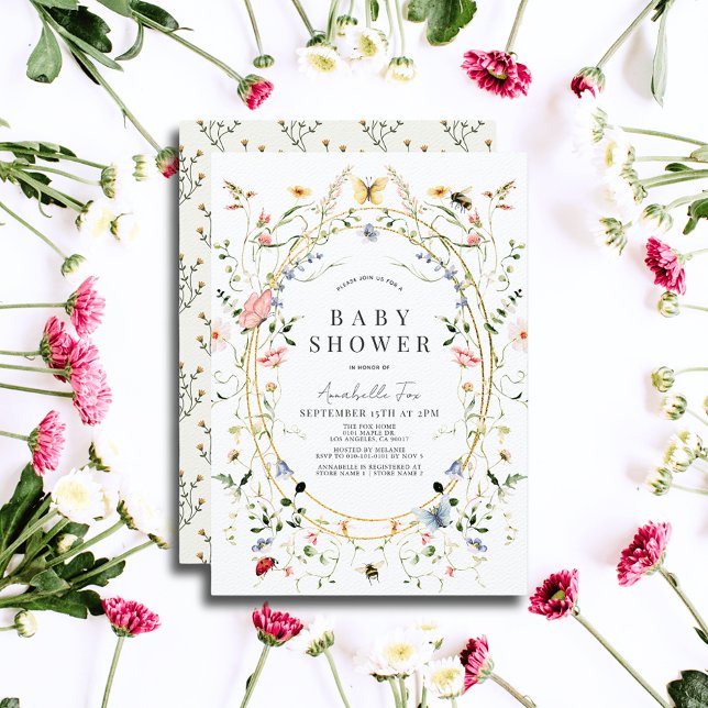 Convites Borboleta de Flores Selvagens Chá de fraldas de Aq (Criador carregado)