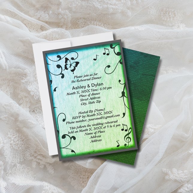 Convites Borboleta de Música Deixa Casamento de Madeira Ver (Music Butterfly Leaves Green Wood Wedding Invitation)