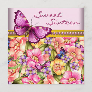 Convites Borboleta de Ouro Rosa Aniversário de 16 anos Doce