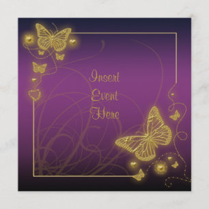 Convites Borboleta de ouro roxo redemoinhos pretos