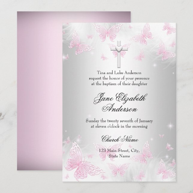 Convites Borboleta-de-prata rosa Convidar para Cruzar Batis (Frente/Verso)