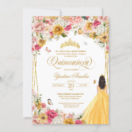 Convites  Borboleta De Quinceanera Blush Amarelo Cor-De-Ros