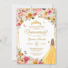 Convites  Borboleta De Quinceanera Blush Amarelo Cor-De-Ros