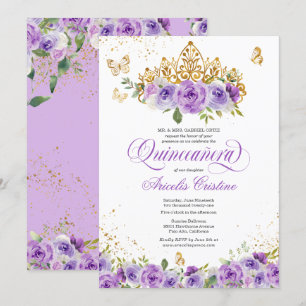 Convites Borboleta de Quinceañera e Flores de Aquarelas Ro