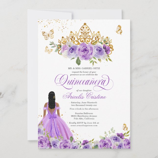 Convites Borboleta de Quinceañera e Flores de Aquarelas Rox (Frente)