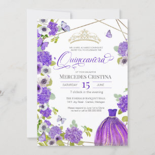 Convites Borboleta de Quinceañera Royal Purple Garden Tiar