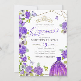 Convites Borboleta de Quinceañera Royal Purple Garden Tiara