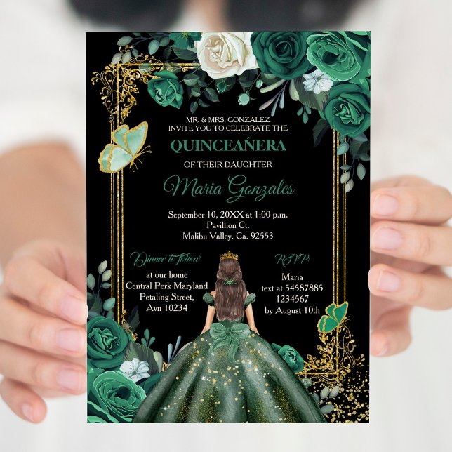 Convites Borboleta de Quinceanera Verde-Caçadora Mexicana (Criador carregado)