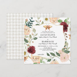 Convites Borboleta de Rosa de Coral Floral com Blush Mint