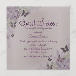 Convites Borboleta de Shimmer Rosa e Roxo Sweet 16 Invite