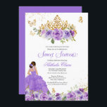 Convites Borboleta Doce 16   Flores De Aquarela Púrpura Inv<br><div class="desc">Doce 16 Convite de aniversário em tons lilás e lavandas de púrpura com borboletas de ouro e uma bela tiara e uma garota de vestido de bola. Visite o compro para obter mais variações no tom de pele e combinações de cores</div>