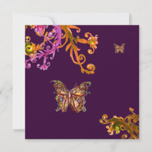 Convites BORBOLETA DORADA EM ROXO, Casamento Elegante e Sof