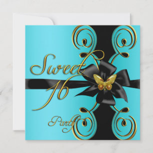 Convites Borboleta Dourada Azul Turquesa Sweet 16 Doze Anos