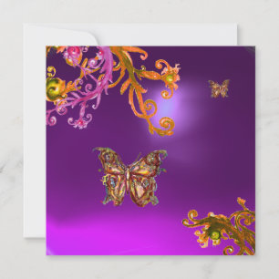 CONVITES BORBOLETA DOURADA EM REDEMOINHOS FLORESCENTES ROXO