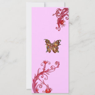Convites BORBOLETA DOURADA, flores brilhantes em rosa verme