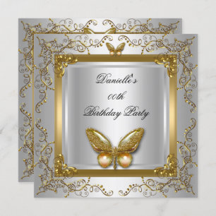 Convites Borboleta Dourada Prata festa de aniversário