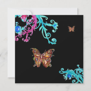 Convites BORBOLETA DOURADA , rosa brilhante azul preto