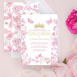 Convites Borboleta Dourada rosa Quinceañera Mis Quince Años