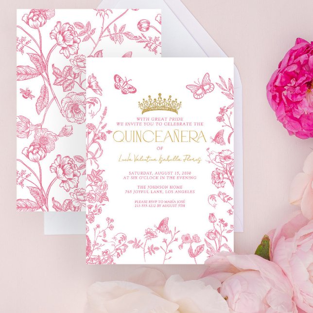Convites Borboleta Dourada rosa Quinceañera Mis Quince Años (Criador carregado)