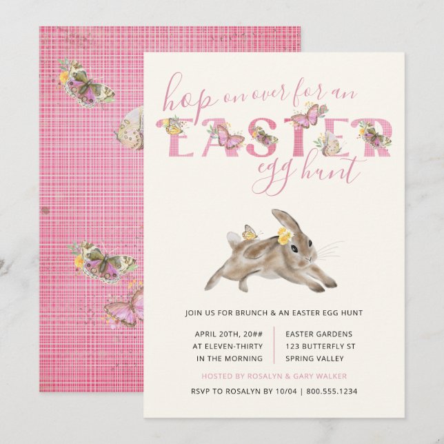 Convites Borboleta e coelho da Páscoa Brunch e Caça ao Ovo (Frente/Verso)