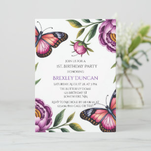 Convites Borboleta e Peony Girl 1rua. Festa de aniversário