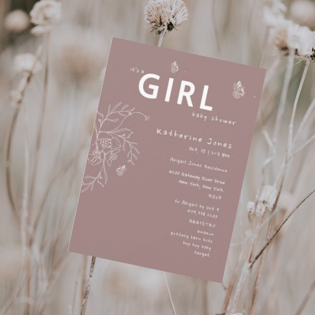 Convites Borboleta É uma Chá de fraldas de Rapariga (Criador carregado)