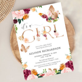 Convites Borboleta É uma rosa de dourada bebê floral rosa