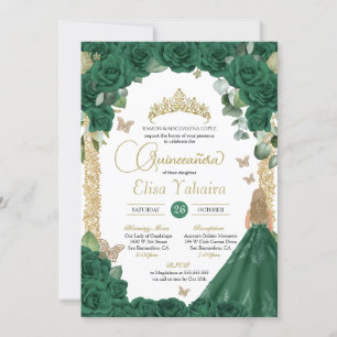 Convites Borboleta Emerald Green Princess Quinceanera