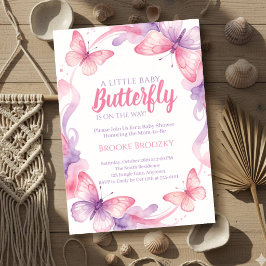 Convites Borboleta Está A Caminho Rosa Roxo Aquarela Bebê