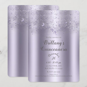 Convites Borboleta Esvoaçante Lilás Brilhante Quinze Anos