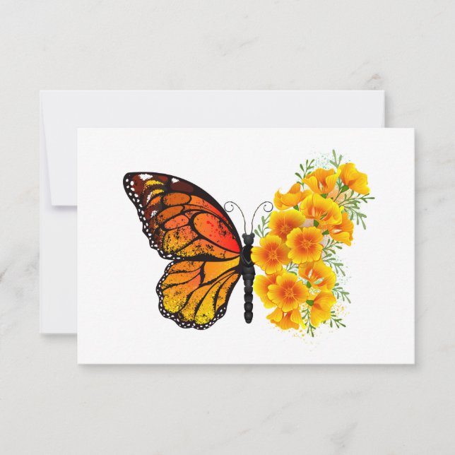 Convites Borboleta Flor com Papagaio Amarelo da Califórnia (Frente)