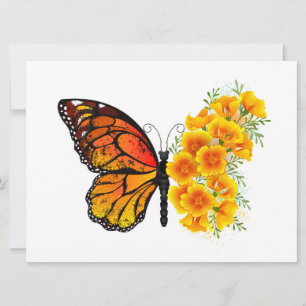 Convites Borboleta Flor com Papoula Amarela da Califórnia