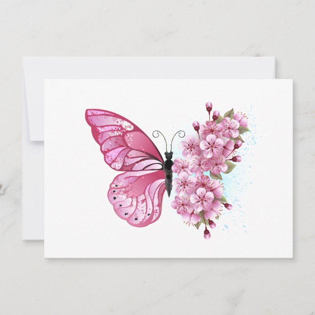 Convites Borboleta Flor com Sakura Rosa (Frente)